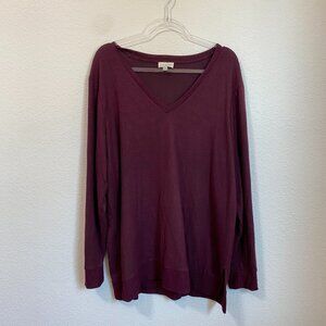 Lucky Brand Super Soft V-Neck Sweater Maroon Marl XXL